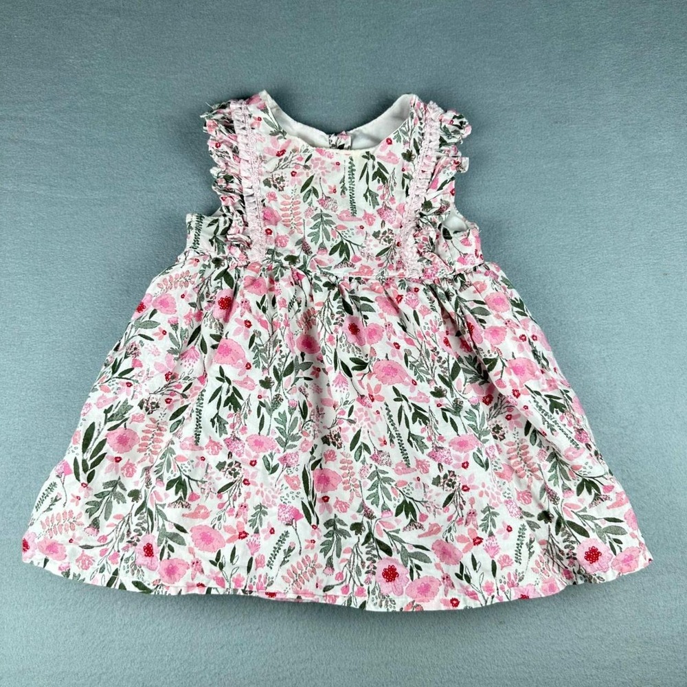 Mia & Mimi Floral Ruffle Dress Baby Girl 18M Pink Green Excellent Sleeveless